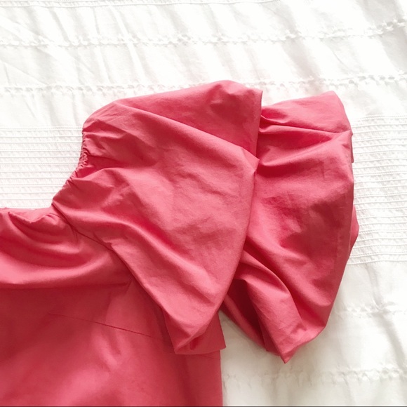 CLUB MONACO CORAL PINK OFF THE SHOULDER RUFFLE PUFFY SHORT SLEEVE TUNIC DRESS - Picture 5 of 7